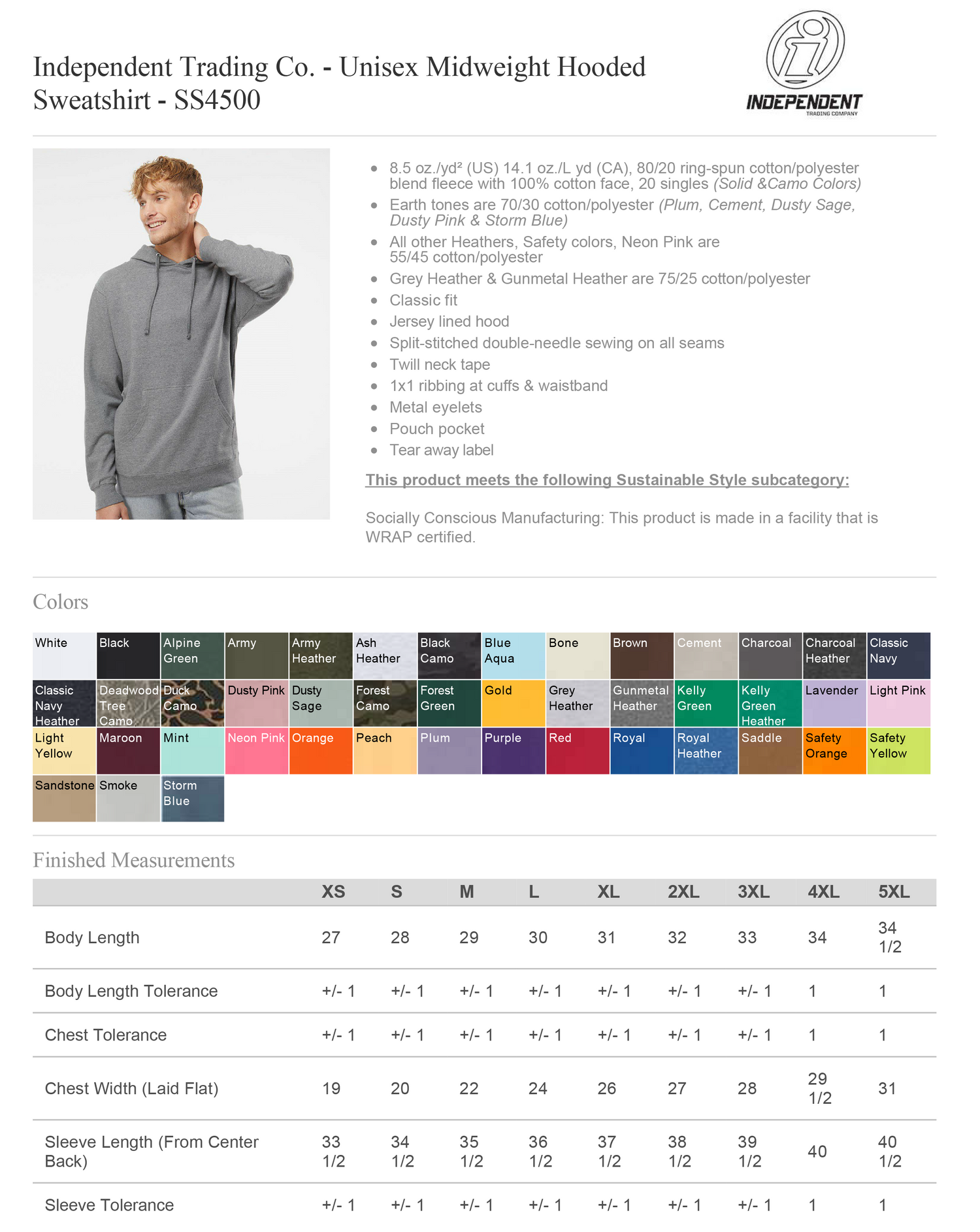 Unisex Midweight Hooded Sweatshirt - ss4500 for POD